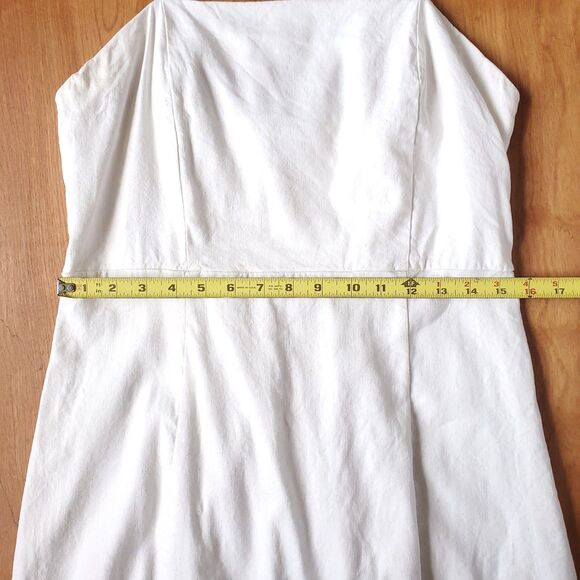 Halston Dress Size 8 Linen Blend Square Neck Midi Sheath Ivory Metallic Stretch - Picture 12 of 16